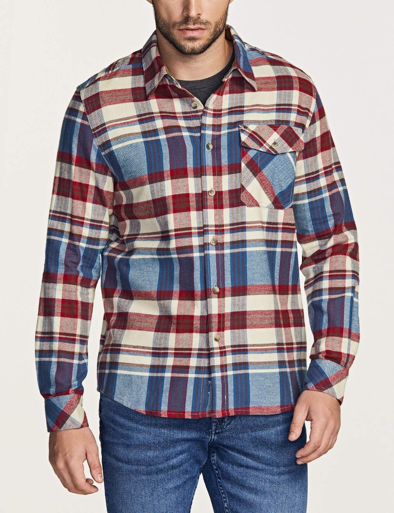 CQR Men's 100% All Cotton Button Down Flannel Shirts, Long Sleeve Brushed Warm Soft Casual Outdoor Plaid Shirt, Plaid Vintage Wine, Large - Image 5